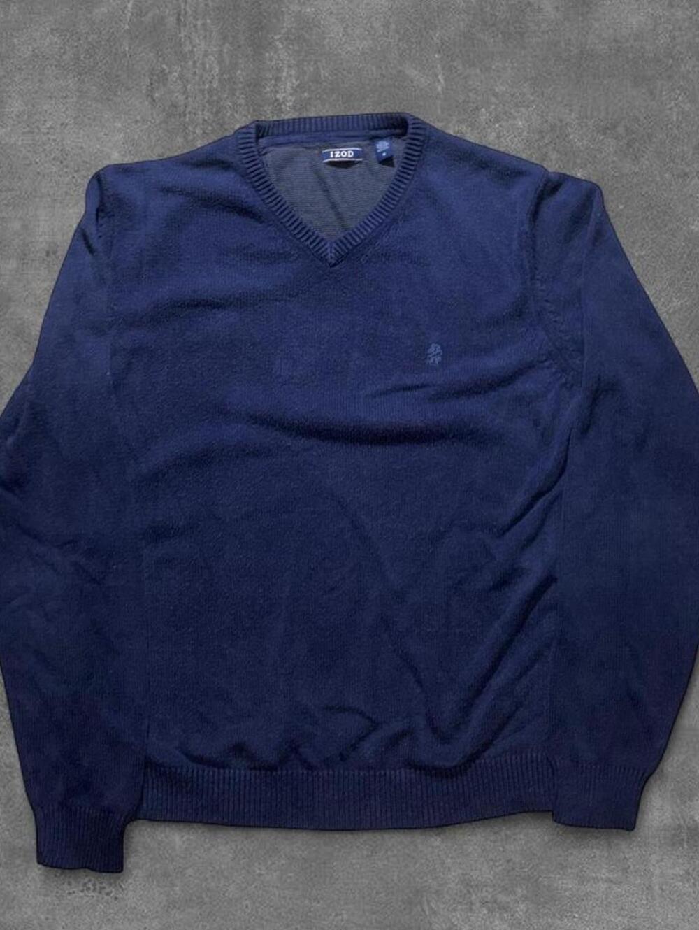 Vintage Y2K IZOD Navy Blue V Neck Sweater Mens Medium